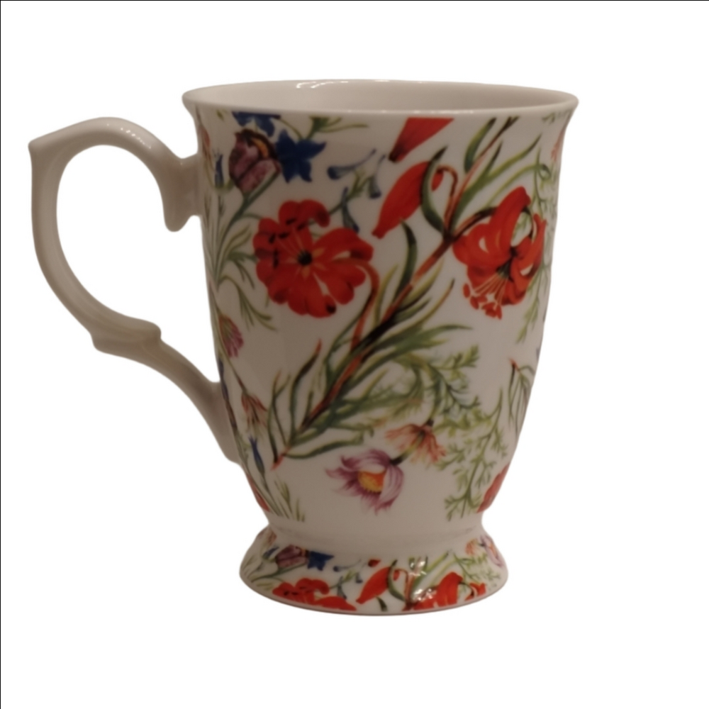 Pulchritudie Los Angeles Fine Porcelain White Floral Mug, Tea Cup